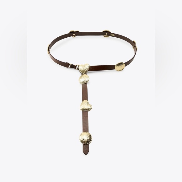 NWOT. Zara Brown leather belt with Metal plates. Size 30 32 34.